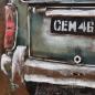Preview: Handgefertigtes Metallbild Grüner Oldtimer Bus im Sonnenuntergang in 3D-Optik (80cm x 120cm)